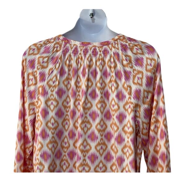 Destination 365 Top Womens Size Large Ikat Print Split-Neck Blouse Pink Blouse - Picture 2 of 10